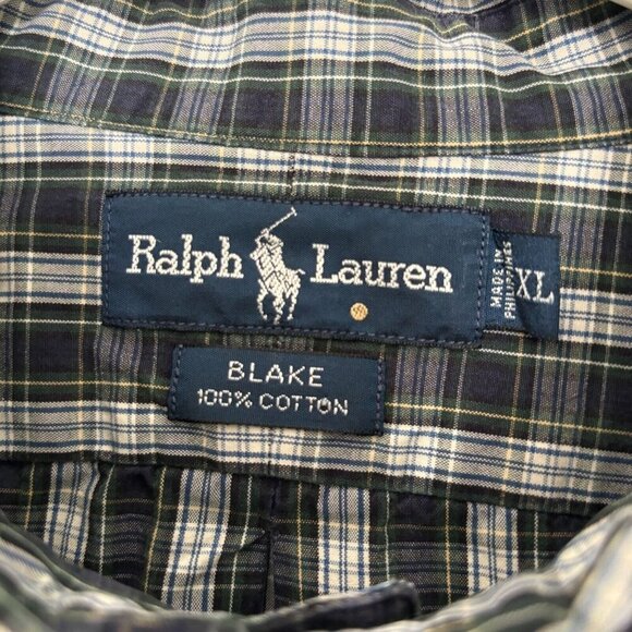 RALPH LAUREN Blake 100% Cotton Blue Plaid Button Down Pony Logo Long Sleeve XL - Picture 4 of 4